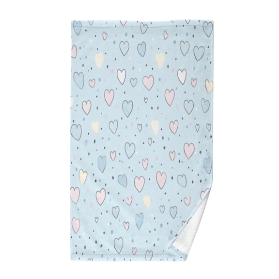 Pure Cotton Face Towel 16x28 Inches Hand Towel Bath Towel Hand Bath Towels Soft Good Water Absorption for Washing Face Wiping Face Heart on Light Blue Background