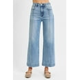 thumbnail image 4 of Womens Plus Size High Rise Crop Wide Leg Jeans Light Blue Wash with Front Seam Detailing and Five Pocket Design Stretch, 4 of 7
