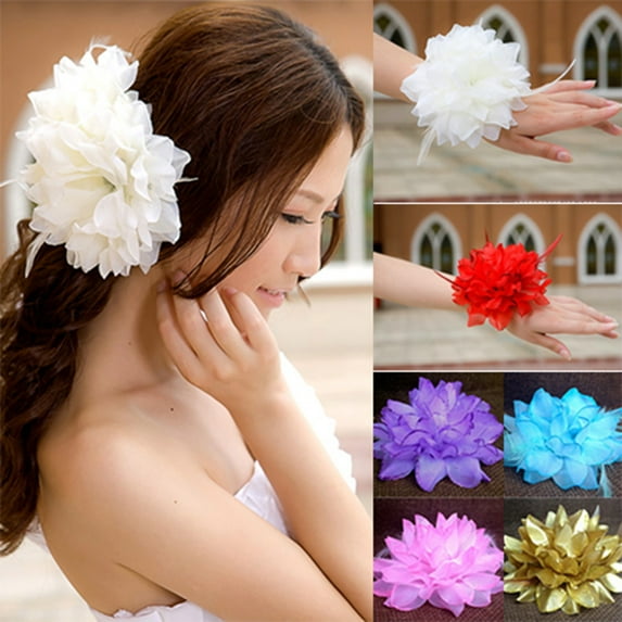 Naierhg Bridal Wedding Party Flower Headband Elastic Pin Hair Wrist Band Corsage Decor