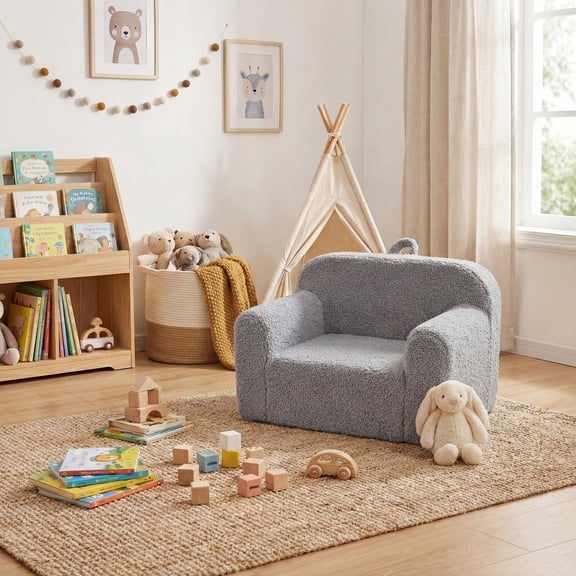 ELLEGNT Kids Couch – Comfy Toddler Chair with Removable Cover, Non-Slip Bottom, and Easy-Carry Handle Gray