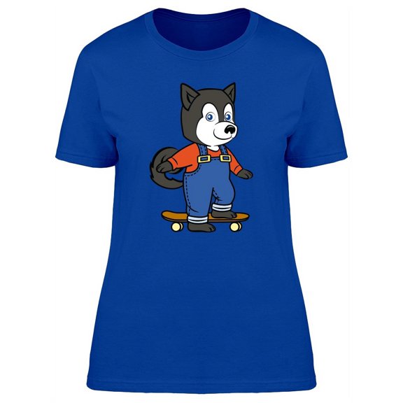 Cute Husky Skateboarder Dog T-Shirt Women -Image by Shutterstock, Female Large
