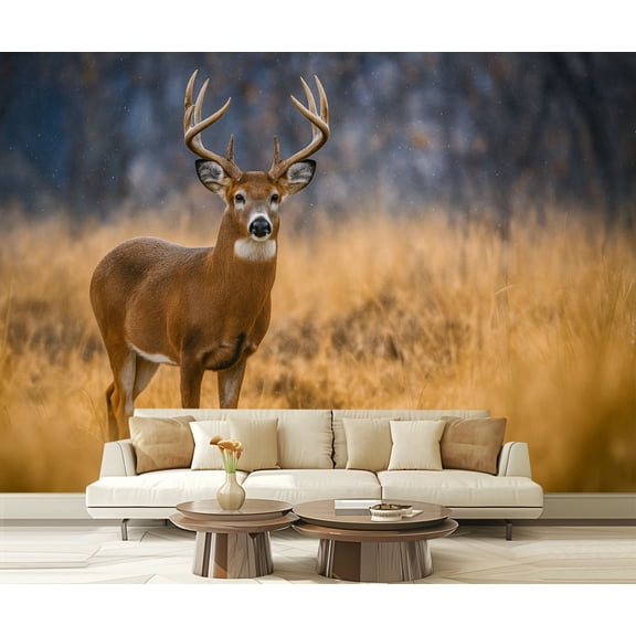 Peel and Stick Wallpaper Waterproof White tail deer snowy day Wall Mural Decor Self Adhesive and Removable 69in x 98in