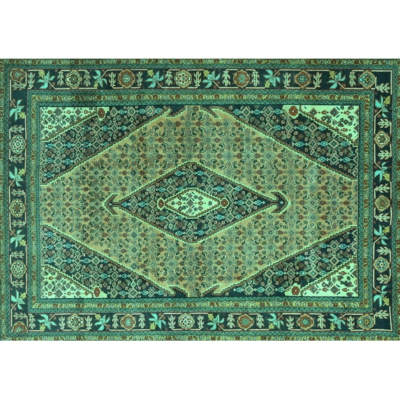 Ahgly Company Indoor Rectangle Medallion Turquoise Blue Traditional Area Rugs, 5' x 8'