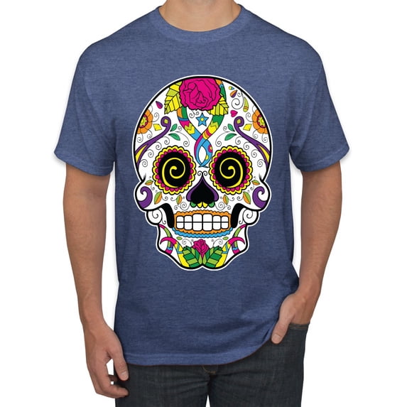 Wild Bobby Day Of The Dead Sugar Skull Pop Culture Men Graphic Tee, Vintage Heather Blue, XX-Large