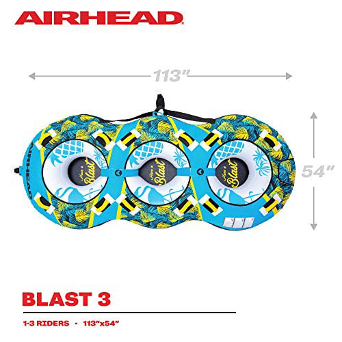 Tropical Blue Details about   Airhead AHBL-32 BLAST 3 Inflatable 3-Person Towable Water Tube 