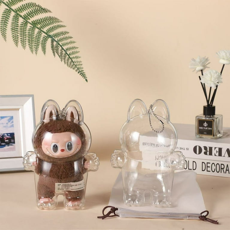 Clear PVC Display Case With Keychain For LABUBU – Protective Cover For Standing Dolls (Doll Not Included)