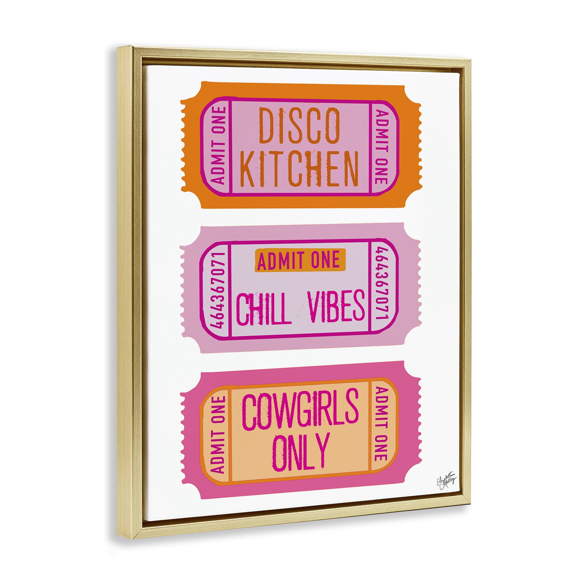 Stupell Industries Disco Cowgirl Ticket Phrases Gold Framed Floater Canvas Wall Art, design by Elizabeth Medley