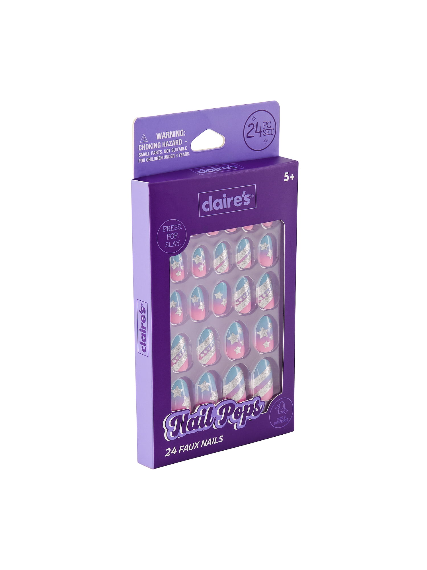 Claire's Ombre Star Print Oval Shaped Press-on Nails, 24 Nails