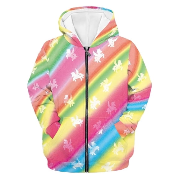 Byoo Toddler Girls Rainbow Unicorn Printed Hoodie Casual Zip Up Long Sleeve Graphic Kids Sweatshirt,Pink