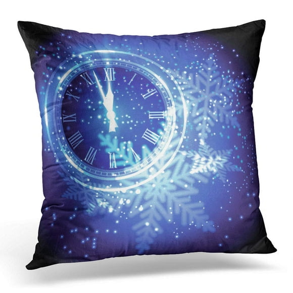 BOSDECO Blue Time Old Clock Holiday Lights at New Year Midnight Countdown Pillowcase Pillow Cover Cushion Case 16x16 inch