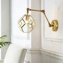JONATHAN Y Honeycomb 7.5" 1-Light Modern Contemporary Arm-Adjustable Iron/Glass LED Sconce, Brass Gold/Clear