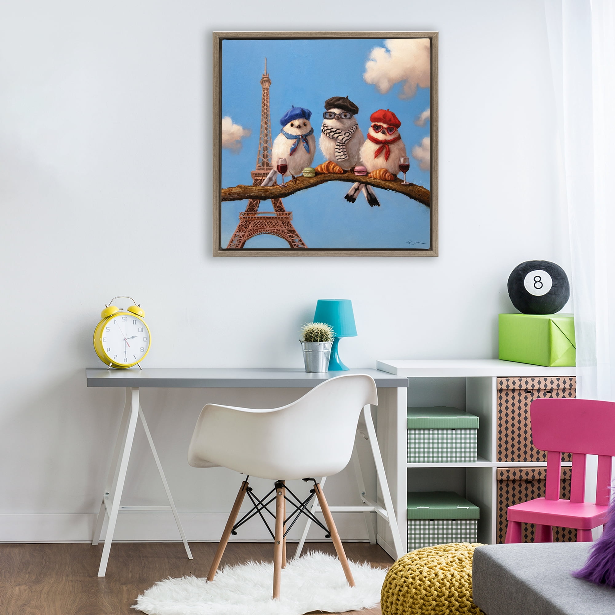 Stupell Industries Parisian Chic Birds in Paris Brown Framed Floater Canvas Wall Art, design by Lucia Heffernan