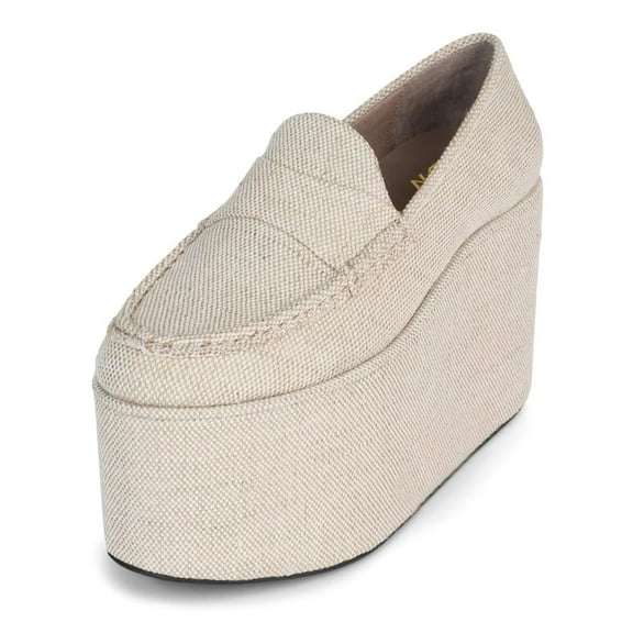 YDN Women Comfortable Round Toe Chunky Platform Loafers Wedge High Heel Slip On Pumps Office Evening Casual Shoes Size 7 White