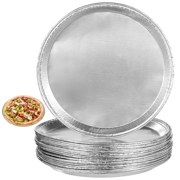 20PCS Luxury Silver Foil Round Serving Trays, Aluminum Party Buffet Trays, Disposable Serving Plates, Ideal for Weddings, Gatherings, and Pizza Party