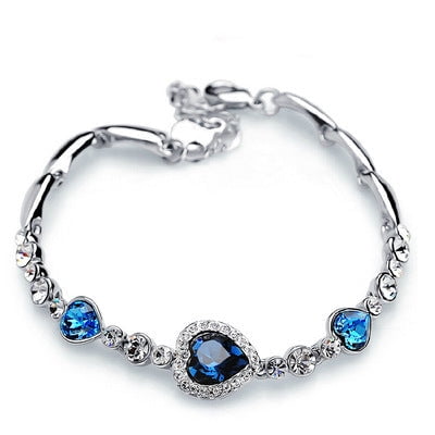 Womens Heart Bracelet with Sparkling Blue Crystals Elegant Alloy Fashion Jewelry Symbolizing Love and Hope Beautiful