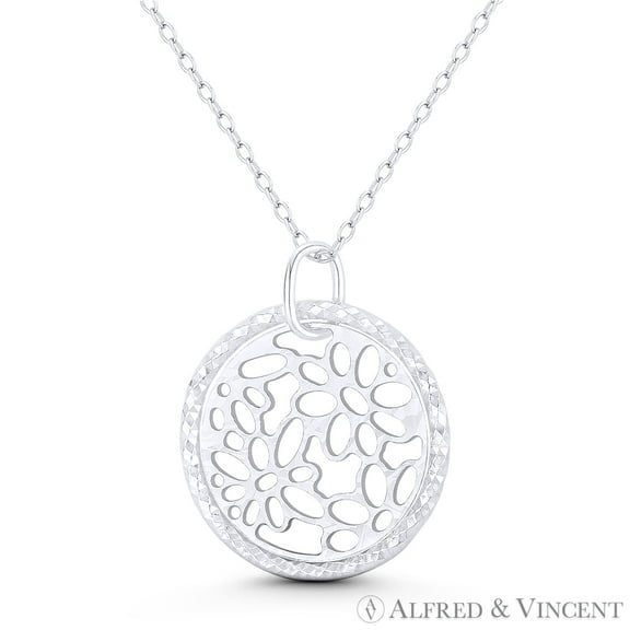 Diamond-Cut Pave Hoop & Freeform Cutout Circle 25x21mm (1x0.8in) Pendant in .925 Sterling Silver