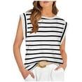 thumbnail image 2 of JDQJBZ Débardeurs Grande Taille pour Femmes Tenues de Mode Printemps Col Rond Manches Courtes Rayées, 2 of 4