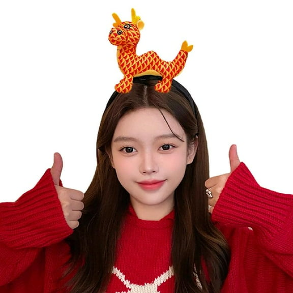 Yokua Cartoon Stuffed Dragon Headband Adult Teens New Year Cosplay Makeup Hairband