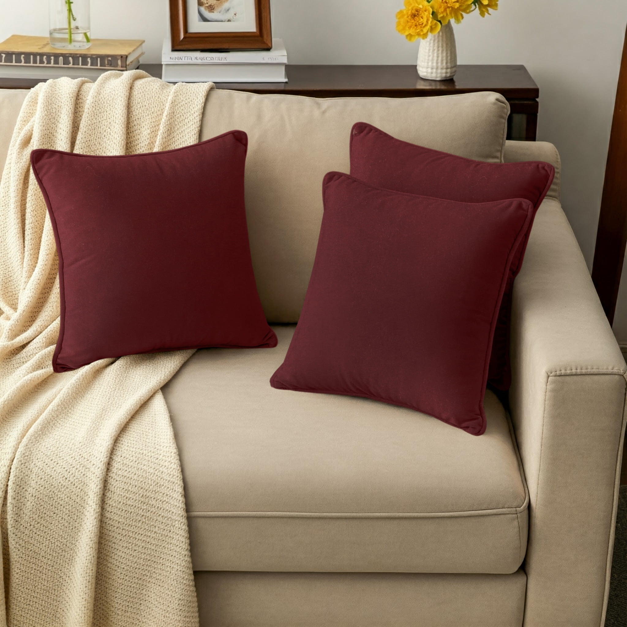 A1HC Set of 2 Luxurious Soft Velvet Throw Pillow Covers Only, 20"x20", Red, Decorative Cushion Covers with Hidden YKK Zipper for Sofa or Bed