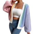 thumbnail image 2 of Women'S Color Block Open Front Long Sleeve Ribbed Knit Cropped Cardigan Sweaters Pink Blue M, 2 of 9