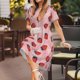 thumbnail image 3 of Easygdp Strawberries para Vestido Transpirable de Mujer, Vestido Suelto de Manga Corta con Pliegues y Bolsillos para el Verano, 3 of 6