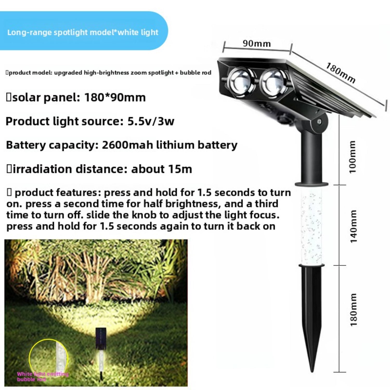 Solar Powered Spotlight - 2000LM High Brightness Outdoor Flood Light with Adjustable Angle, IP65 Waterproof Garden Spotlight for Trees, Yard, Pathway, Landscape Lighting (Ground Spike Included)