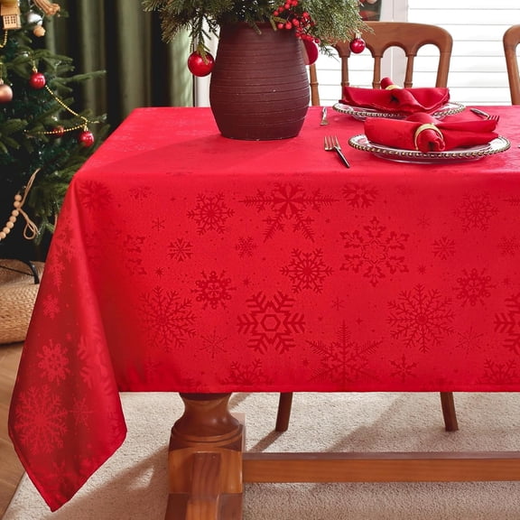 SASTYBALE Christmas Tablecloth Rectangle, Jacquard Snowflake Pattern Table Cloth for Rectangle Tables, Water Resistant Rectangular Tablecloths for Dining Room & Holiday Decoration