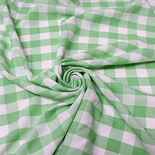 60" Wide Checkered Gingham Buffalo Check Polyester Poplin Fabric - Lime & White - 25 Yards