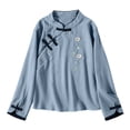thumbnail image 4 of Pxiakgy Linen Blouse for Women Boho Shirts Loose Tunics Top 3/4 Length Sleeve Shirts Summer Gauze Shirts Cotton Linen Tops Beach Travel Vacation Retro Embroidered 3/4 Sleeve Boho Tops Blue XXL, 4 of 5