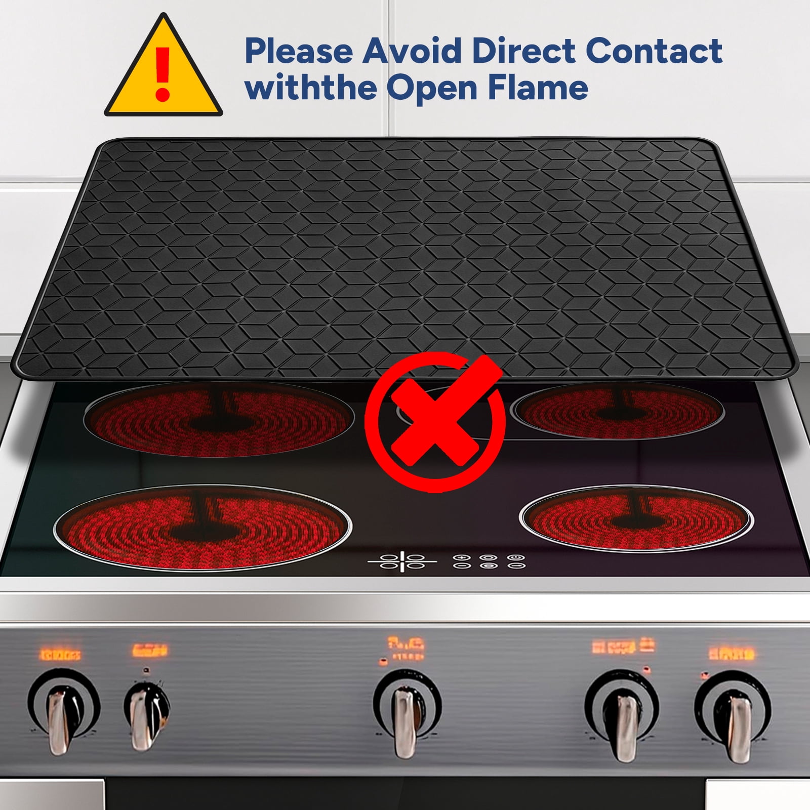 OVINESY Silicone Cooktop Protector for Electric & Induction Stoves, Heat-Resistant & Non-Slip Mat, Black, Diamond Pattern, 28 x 20 Inches