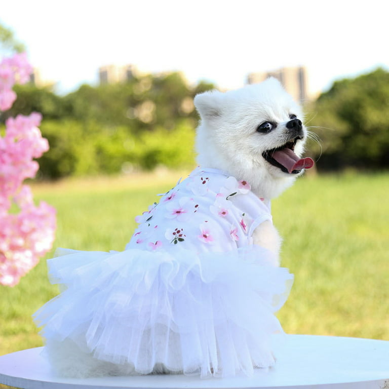 Dog Harness Dress 3D Flower Dog Dress Tutu Dog Dress White 