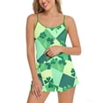 thumbnail image 1 of Pajama para mujer Conjunto de pantalones cortos impresos girar abajo cuello Sling Tops suelto ajuste elástico cintura casa usar ropa de estar verano, 1 of 4