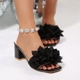thumbnail image 6 of ZACPNCV Women's Square Toe Block Heel Mules Open Toe Floral Applique Casual Dressy Sandals Spring Summer, 6 of 9