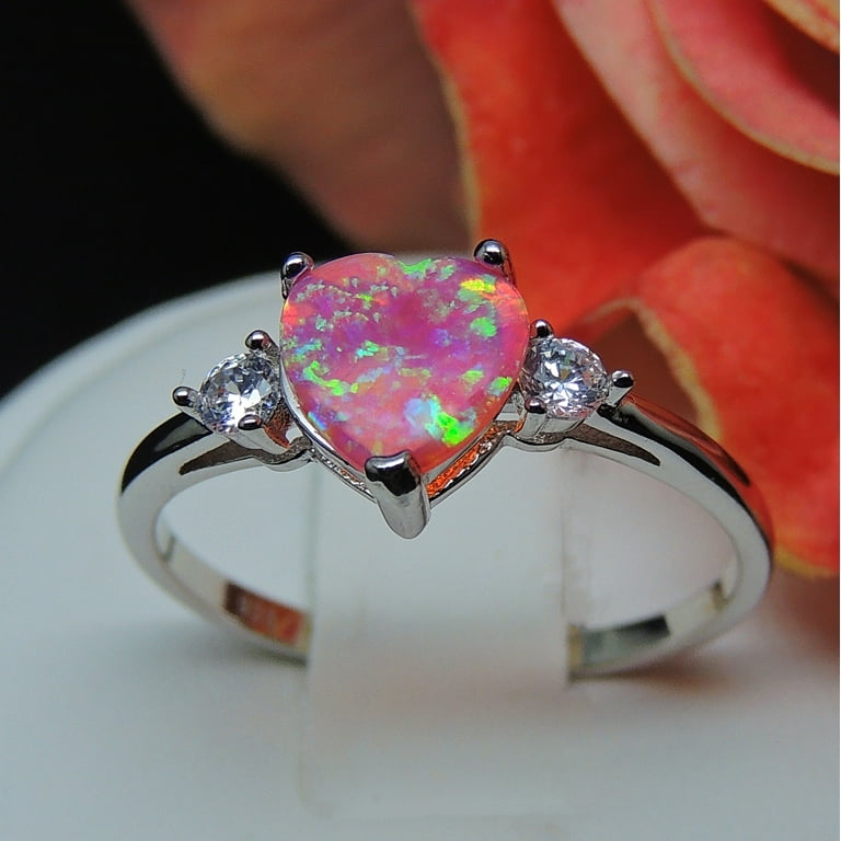Shelly Engagement Promise Ring Heart Pink Opal Silver Women Ginger Lyne  Collection 