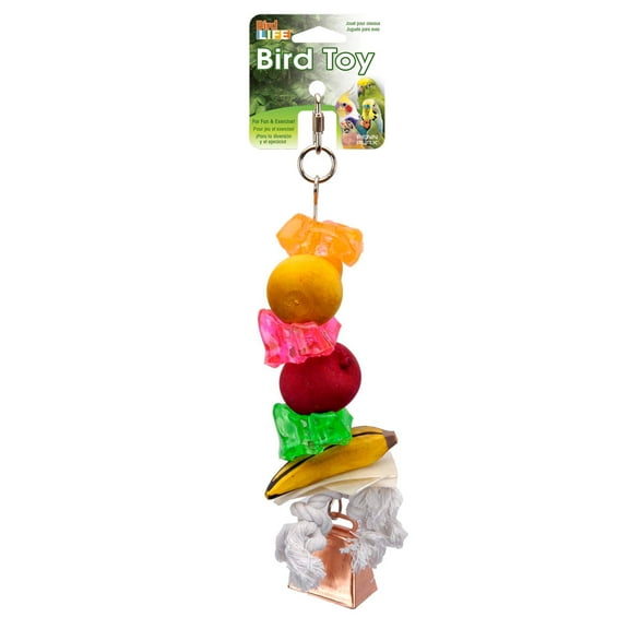 Penn-Plax Bird-Life Fruit Kabob Bird Toy with Bell – Various Textures, Materials, and Colors – Large