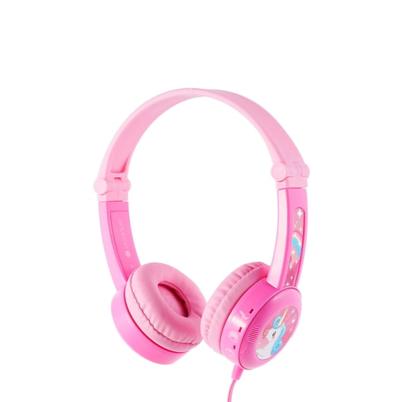 Audífonos Buddyphones Travel para niños con 3 limites de volumen para el control de audio seguro color Rosa
