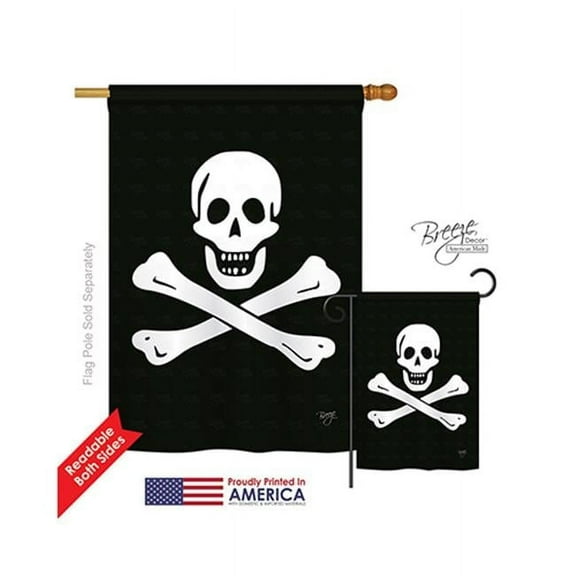 Breeze Decor 07032 Pirate Black Sam 2-Sided Vertical Impression House Flag - 28 x 40 in.