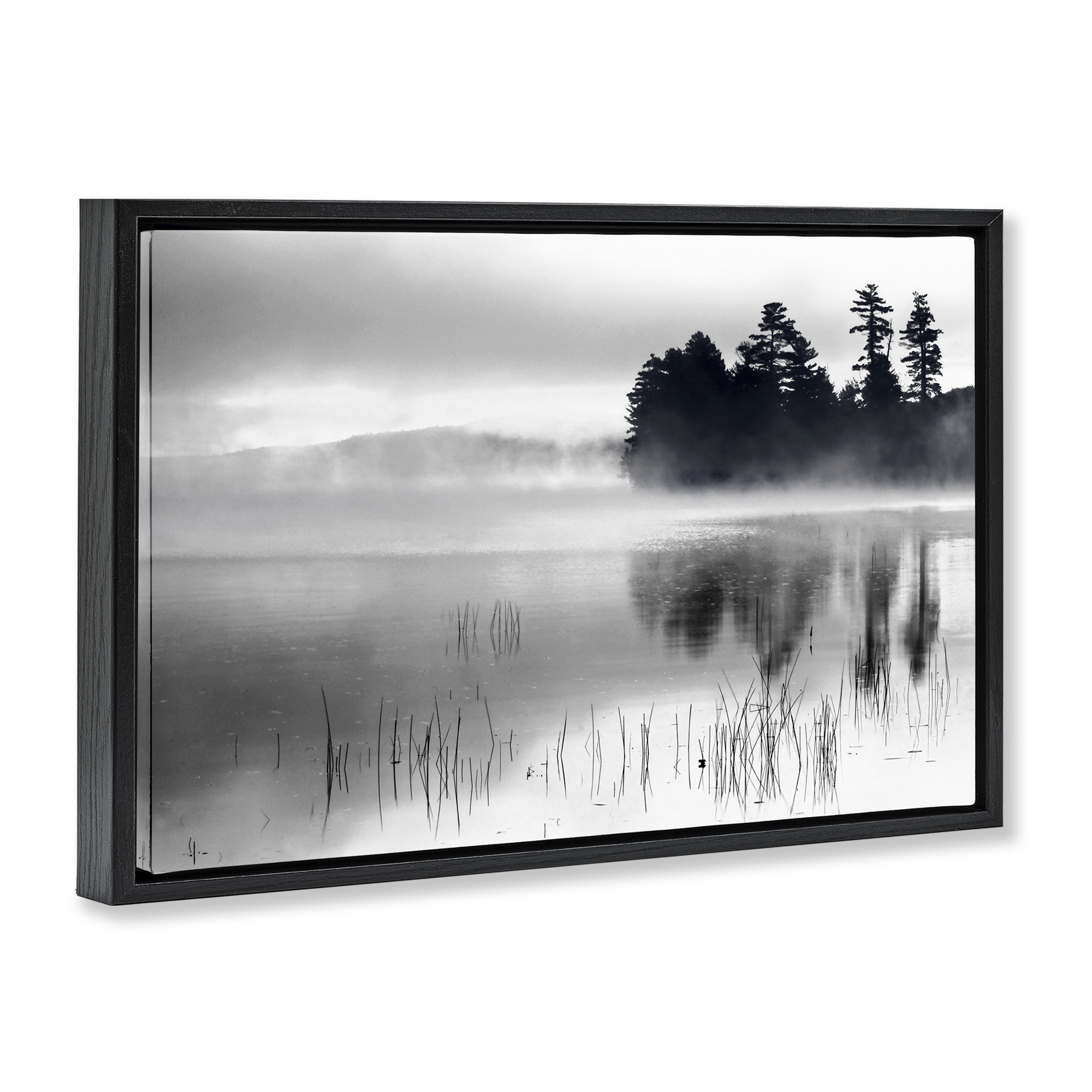Stupell Industries Serene Lake Reflection Landscape Photography Black Floater Framed Art Print Wall Art, 31 x 21