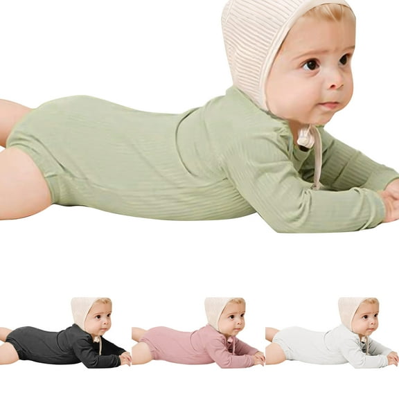 XinLfly Infant Toddler Boys Girls Newborn Cotton T-Shirt Jumpsuit Romper Solid Color Long Sleeve Pit Strip One-Piece Crawling Pajamas Clothes,Pink,18-24M