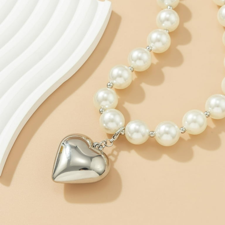 【AMBUSH】PEARL HEART CHARM NECKLACE 2色展開 Silver Gold Gold Heart Chunky Necklaces for Women Silver Heart Necklace
