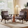 thumbnail image 4 of Bonzy Home Mid-Century Modern Accent Chair, PU Leather Armchairs with Solid Wood Frame & Removable Cushions, Reading Chairs for Living Room Bedroom, Coffee, 4 of 8