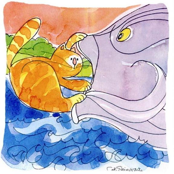 Cat & The Big Fish Decorative Indoor & Outdoor Fabric Pillow