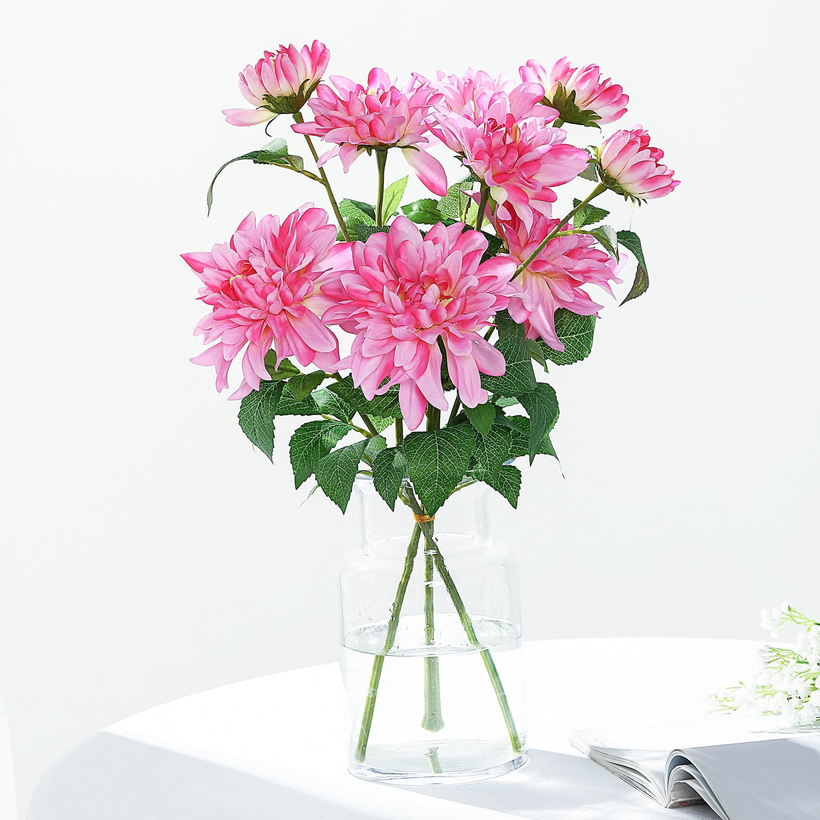 2 Pink 3" tall Silk DAHLIA FLOWERS STEMS Wedding Party Flowers Bouquets SALE 