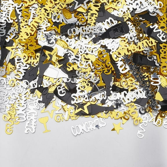 60G Gold and Black Graduation Confetti Congrats Silver Mixed Grad Caps Star Diploma Table Centerpiece Decorations Glitter Sprinkles for Home Party College School Graduation Celebration Mixed Color