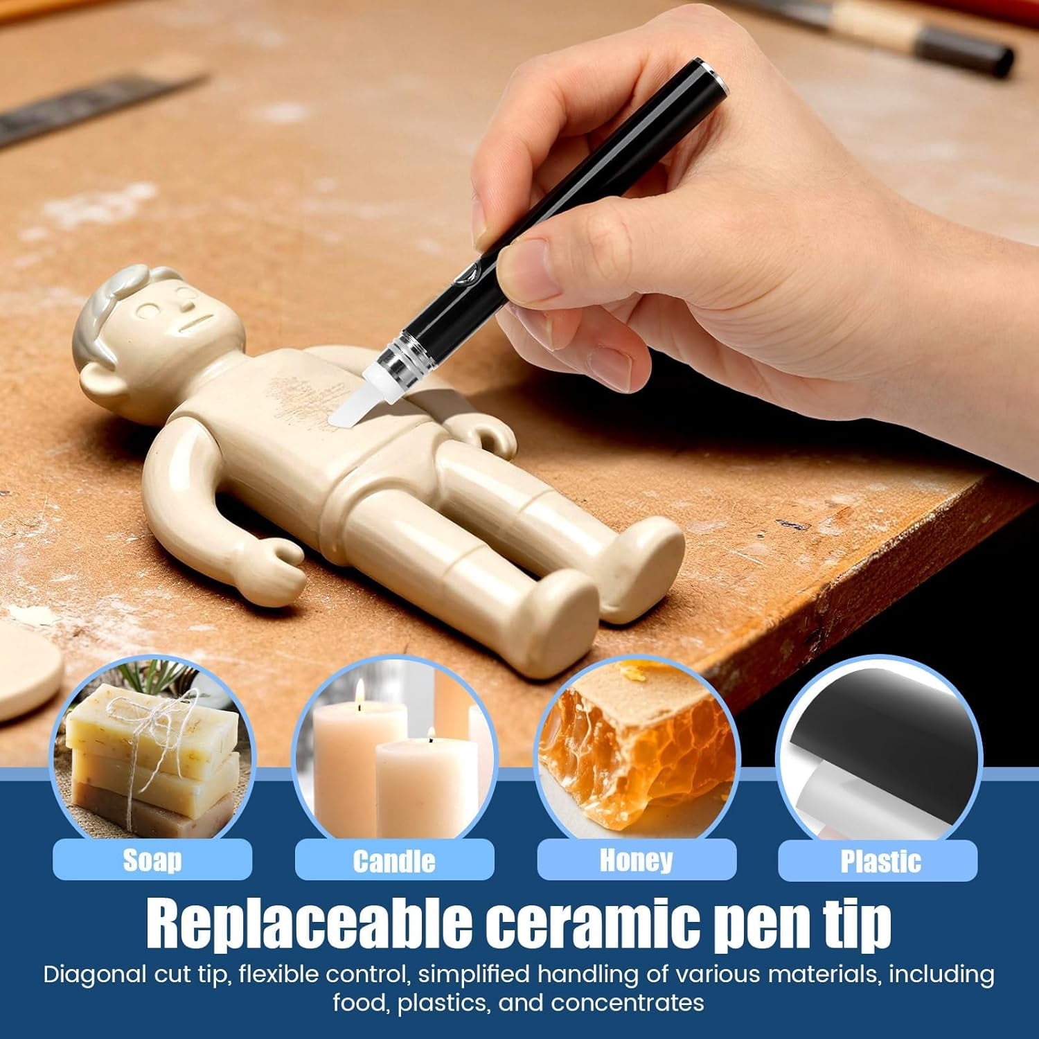 Heated Cutting Tool with Ceramic Blade, Portable Cordless Heated Pen for DIY Crafting, Hot Knife for Candle Carving, Soap Shaping and Foam Trimming
