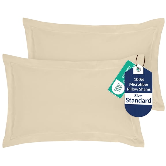 Royale Linens Pillow Shams 2 Pack Standard Size 20x26 Inch Brushed 1800 Microfiber Bed Pillow Shams, Wrinkle Resistant Super Soft and Cozy Back Overlap Closure Oxford Pillowcase (Standard, Sand)