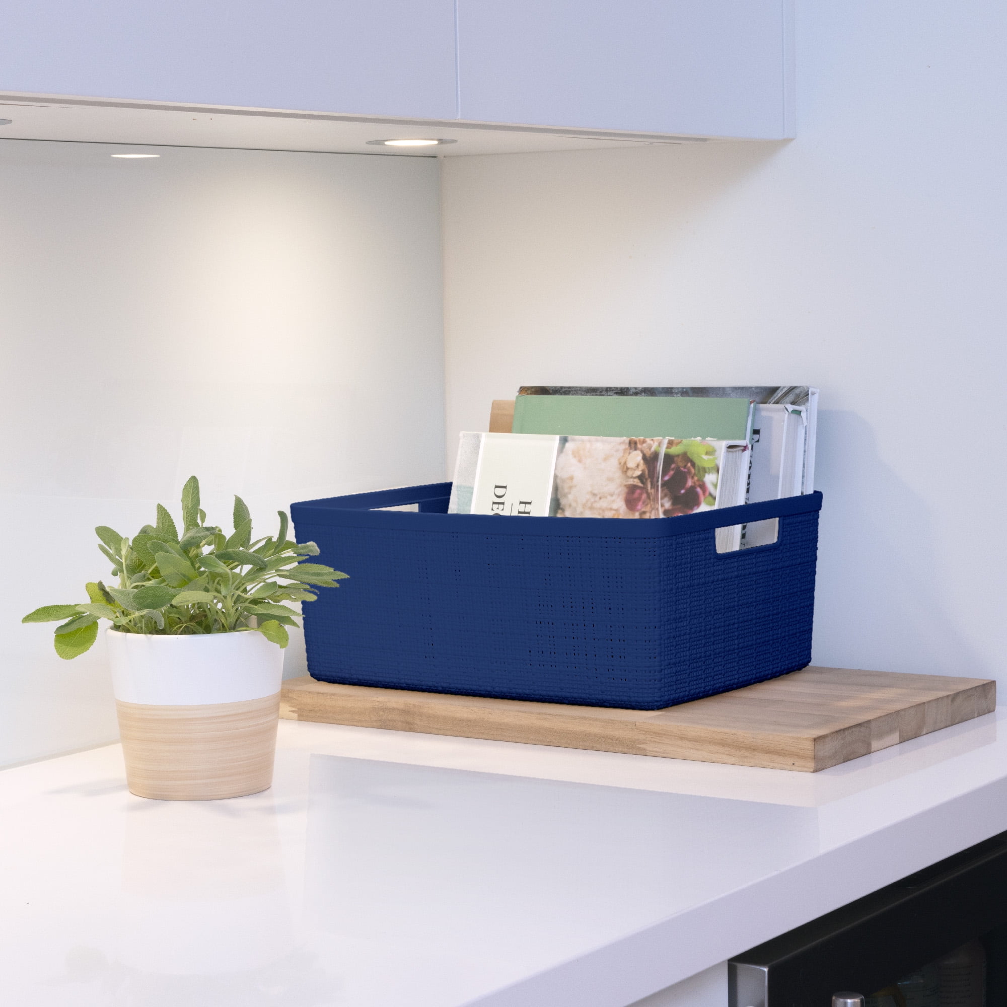 Curver Set of 6 Jute Basket Medium Durable Resin Organization and Storage Basket Bin, Blue