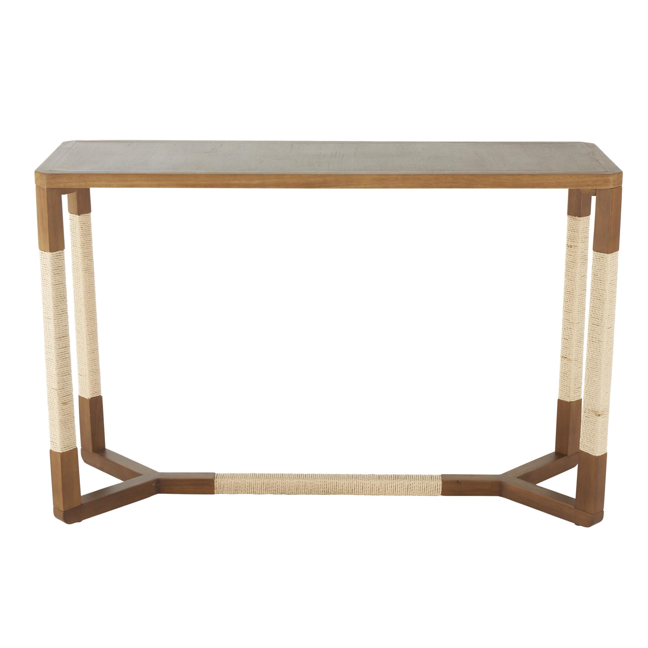 DecMode 47" x 31" Brown Wooden Rectangular Console Table with Rope Wrapped Frame, 1-Piece