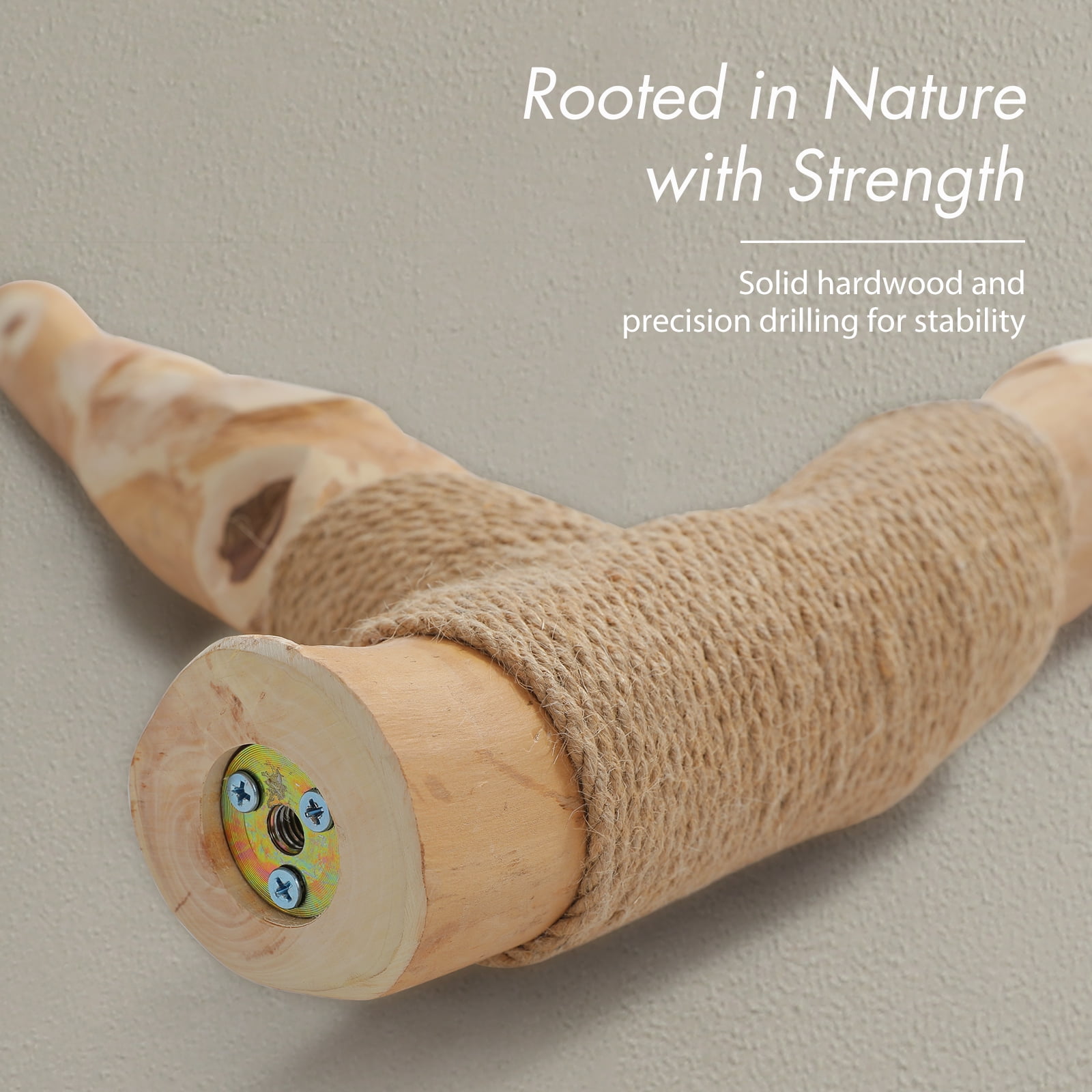 Pefilos 59" Modern Cat Tree Tower with 2 Flower Perches, Condo, Wicker Basket Bed, Boho Cat Furniture with Real Branch Scratching Post, Brown