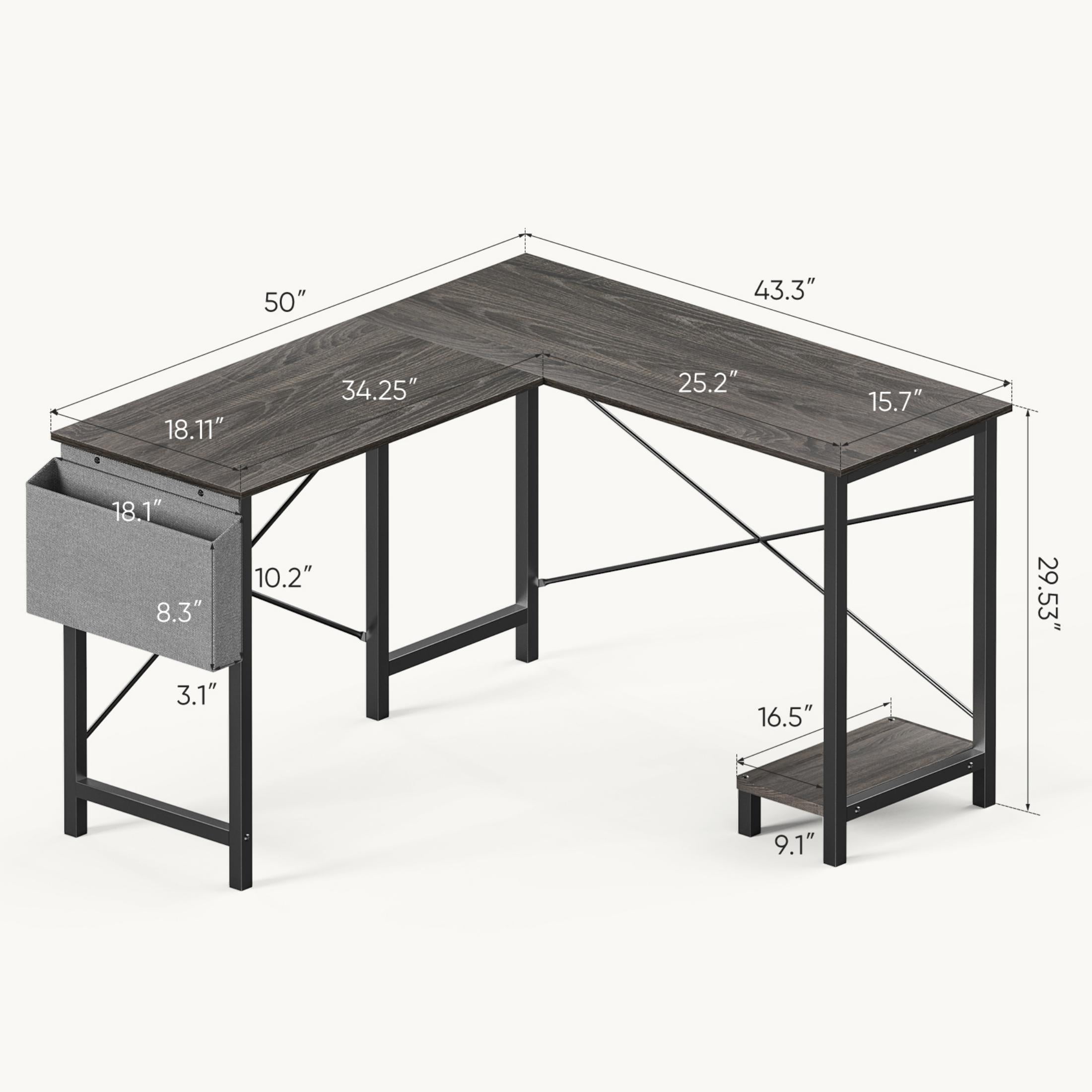 MCQ L Shaped Desk - Computer Desk Gaming Corner 50 Inch Home Office Writing Student Work PC Table, Gray